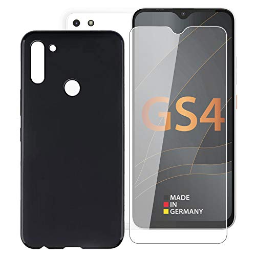 KJYF Hülle Schutzhülle Schwarz Bumper Cover TPU + Schutzfolie für Gigaset GS4 (6.30"), Film Gehärtetem Glasfolie + Silikon Schale Case Handyhülle - Schwarz von KJYF