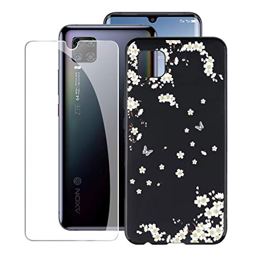 KJYF Hülle Schutzhülle Schwarz Bumper Cover TPU + Schutzfolie für ZTE Axon 11 4G (6.47"), Film Gehärtetem Glasfolie + Silikon Schale Case Handyhülle - BergZTEme von KJYF