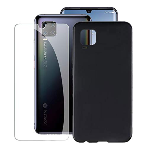 KJYF Hülle Schutzhülle Schwarz Bumper Cover TPU + Schutzfolie für ZTE Axon 11 4G (6.47"), Film Gehärtetem Glasfolie + Silikon Schale Case Handyhülle - Schwarz von KJYF