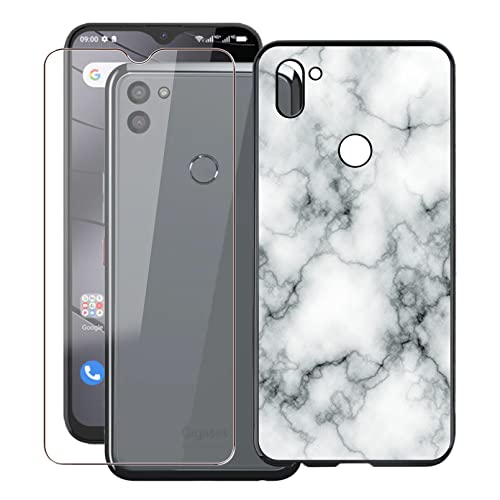 KJYF Hülle Schutzhülle Schwarz Bumper TPU Cover + Schutzfolie für Gigaset GS5 (6.30"), Gehärtetem Glasfolie + Silikon Schale Case Handyhülle - Marmor von KJYF