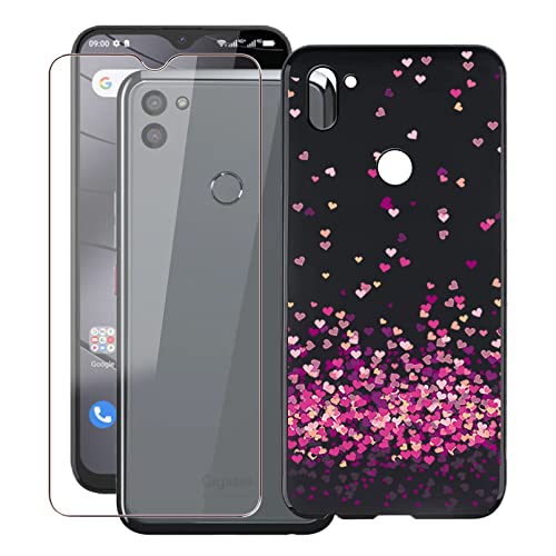 KJYF Hülle Schutzhülle Schwarz Bumper TPU Cover + Schutzfolie für Gigaset GS5 (6.30"), Gehärtetem Glasfolie + Silikon Schale Case Handyhülle - Rotes Herz von KJYF