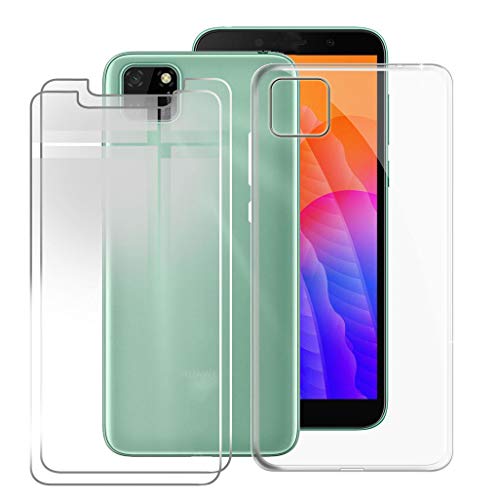 KJYF Hülle Schutzhülle Transparent Bumper Cover TPU + 2 Stück Schutzfolie für Huawei Y5P (5.45 Zoll), Film Gehärtetem Glasfolie + Silikon Schale Case Handyhülle - Transparent von KJYF