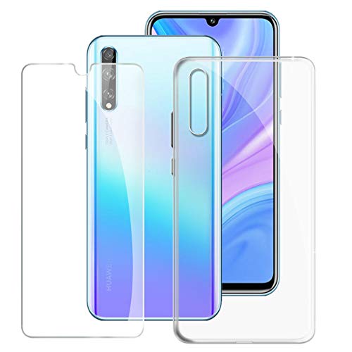 KJYF Hülle Schutzhülle Transparent Bumper Cover TPU + Schutzfolie für Huawei Y8P (6.30 Zoll), Film Gehärtetem Glasfolie + Silikon Schale Case Handyhülle - Transparent von KJYF