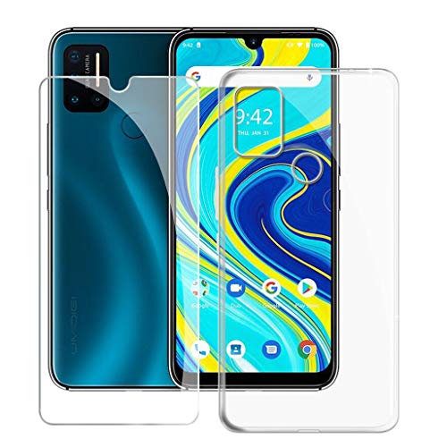 KJYF Hülle Schutzhülle Transparent Bumper Cover TPU + Schutzfolie für Umidigi A7 Pro (6.30 Zoll), Film Gehärtetem Glasfolie + Silikon Schale Case Handyhülle - Transparent von KJYF