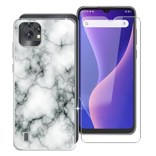 KJYF Hülle Schutzhülle Transparent Bumper TPU Cover + 1 Stück Schutzfolie für OSCAL C60 4G (6,53"), Gehärtetem Glasfolie + Silikon Schale Case Handyhülle für OSCAL C60 4G - Marmor von KJYF