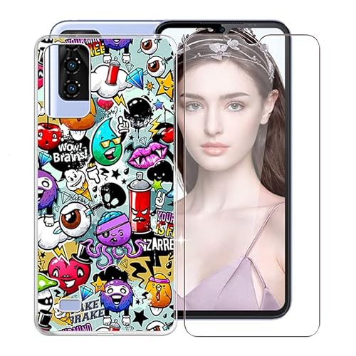 KJYF Hülle Schutzhülle Transparent Bumper TPU Cover + 1 Stück Schutzfolie für Oukitel C31 Pro (6,52"), Gehärtetem Glasfolie + Silikon Schale Case Handyhülle für Oukitel C31 Pro - Graffiti von KJYF