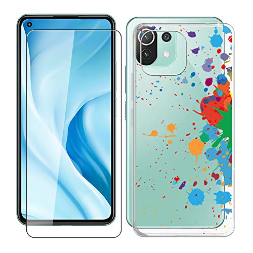 KJYF Hülle Schutzhülle Transparent Bumper TPU Cover + Schutzfolie für Xiaomi Mi 11 Lite 5G (6.55 Zoll), Film Gehärtetem Glasfolie + Silikon Schale Case Handyhülle - Graffiti von KJYF