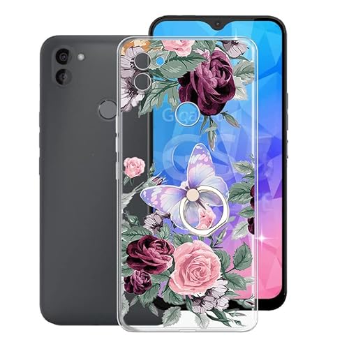 KJYF Hülle für Gigaset GS5 Lite (6.3"), Handyhülle Anti-Kratzen Stoßfest Schutzhülle mit 360° Schmetterlingsform Ständer, Bumper Case Kratzfester Cover für Gigaset GS5 Lite - Rose Flower von KJYF