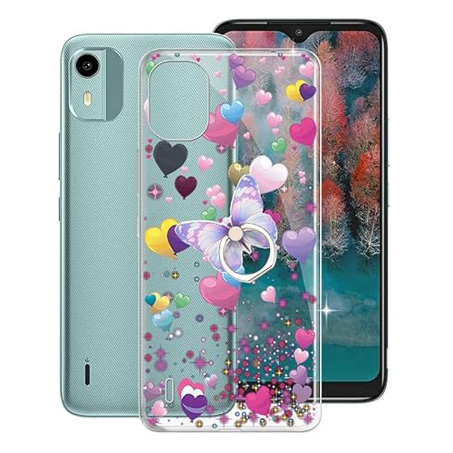 KJYF Hülle für Nokia C12 (6.3"), Handyhülle Anti-Kratzen Stoßfest Schutzhülle mit 360° Schmetterlingsform Ständer, Bumper Case Kratzfester Cover für Nokia C12 - Rosa Ballon von KJYF