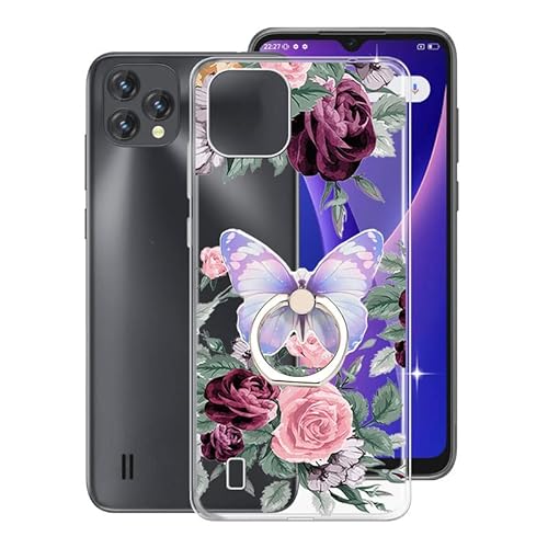 KJYF Hülle für Oscal C60 Pro (6,53"), Handyhülle Anti-Kratzen Stoßfest Schutzhülle mit 360° Schmetterlingsform Ständer, Bumper Case Kratzfester Cover für Oscal C60 Pro - Rose Flower von KJYF
