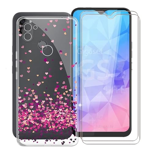 KJYF Kristall Hülle & 2 Stück Schutzfolie für Gigaset GS5 Lite (6.3"), Weiche Silikon Schutzhülle Stoßfest Protective Case Cover mit Gehärtetem Glasfolie für Gigaset GS5 Lite - WM85 von KJYF