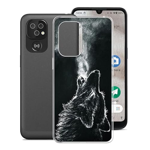 KJYF Schutzhülle Schale für Doro 8100 Plus (6,1 Zoll), Hülle Tasche Silikon Case Transparent TPU Cover Bumper Anti-Kratzen Protective Handyhülle für Doro 8100 Plus - Nacht Wolf von KJYF