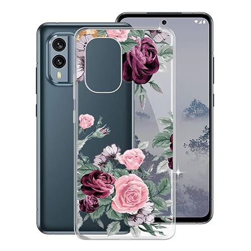 KJYF Schutzhülle Schale für Nokia X30 (6,43 Zoll), Hülle Tasche Silikon Case Transparent TPU Cover Bumper Anti-Kratzen Protective Handyhülle für Nokia X30 - Rose Flower von KJYF