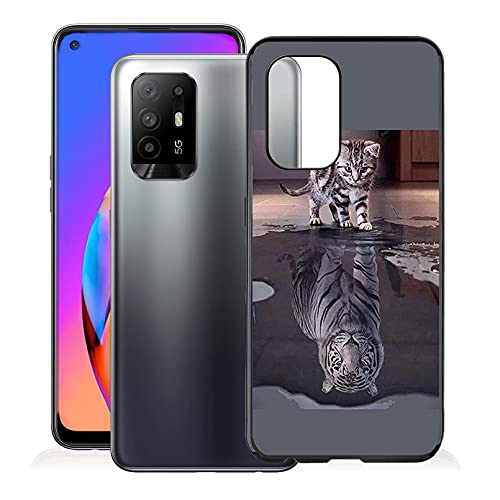KJYF Schutzhülle Schale für Oppo A94 5G (6.43"), Hülle Tasche Silikon Case Schwarz TPU Cover Bumper Anti-Kratzen Protective für Oppo A94 5G - Katze und Tiger von KJYF