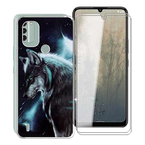 KJYF Transparent Handyhülle Bumper TPU Cover + 2 Stücks Gehärtetem Glasfolie für Nokia C31, Glas Schutzfilm + Weiche Case Silikon Hülle für Nokia C31 (6.75") - Einsam von KJYF