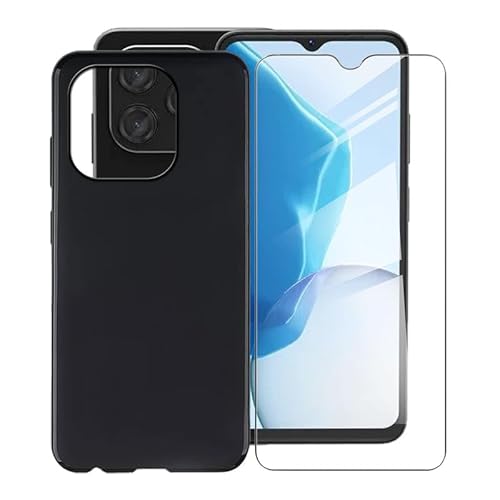 KJYFOANI Für Doogee N55 Handyhülle + Gehärtetem Glasfolie, Schwarz Silikon TPU Case Stoßfest Hülle Cover, Anti-Kratzer Schale Schutzhülle für Doogee N55 (6.56") - Einfach von KJYFOANI