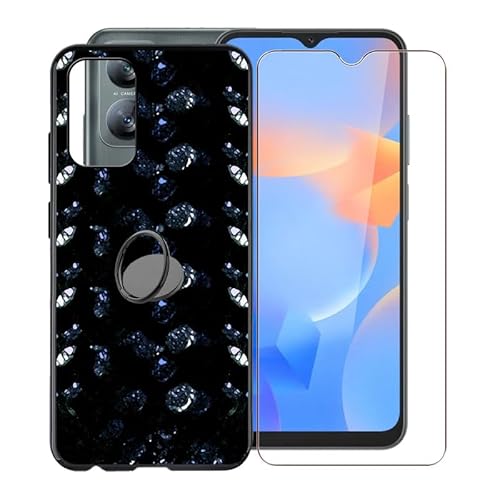 KJYFOANI Handyhülle Schwarz für Blackview A52 Pro (6.50"), Weiche Schutzhülle + 1 Stück Gehärtetem Glas Schutzfolie, 360° Drehbar Handy-Ringhalter Cover für Blackview A52 Pro - XT24 von KJYFOANI