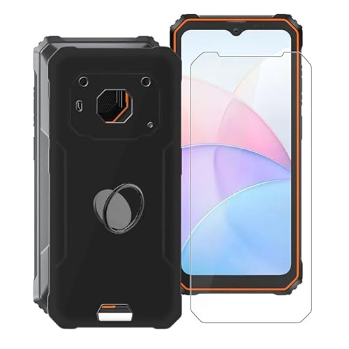 KJYFOANI Handyhülle Schwarz für Blackview BV6200 Pro (6.56"), Weiche Schutzhülle + 1 Stück Gehärtetem Glas Schutzfolie, 360° Drehbar Handy-Ringhalter Cover für Blackview BV6200 Pro - Schwarz von KJYFOANI