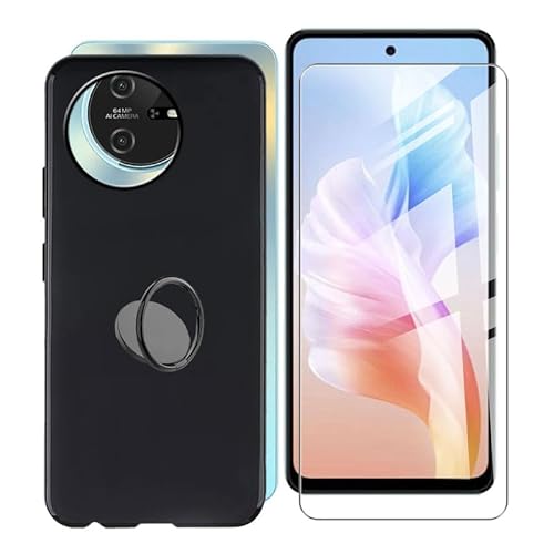 KJYFOANI Handyhülle Schwarz für Blackview Oscal Tiger 12 (6.78"), Weiche Schutzhülle + Gehärtetem Glas Schutzfolie, 360° Drehbar Handy-Ringhalter Cover für Blackview Oscal Tiger 12 - Schwarz von KJYFOANI