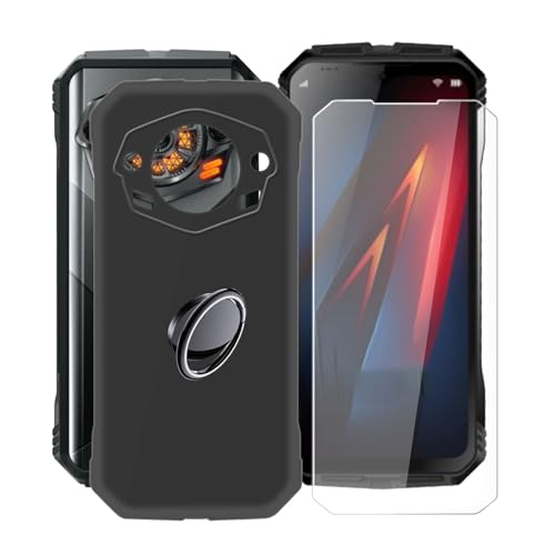 KJYFOANI Handyhülle Schwarz für Doogee S Punk (6.58"), Weiche Schutzhülle + 1 Stück Gehärtetem Glas Schutzfolie, 360° Drehbar Handy-Ringhalter Cover für Doogee S Punk - Schwarz von KJYFOANI