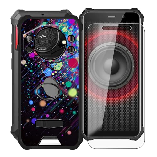 KJYFOANI Handyhülle Schwarz für Fossibot F101 Pro (5.45"), Weiche Schutzhülle + 1 Stück Gehärtetem Glas Schutzfolie, 360° Drehbar Handy-Ringhalter Cover für Fossibot F101 Pro - XV17 von KJYFOANI