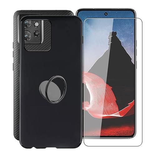 KJYFOANI Handyhülle Schwarz für Motorola ThinkPhone (6.6"), Weiche Schutzhülle + 1 Stück Gehärtetem Glas Schutzfolie, 360° Drehbar Handy-Ringhalter Cover für Motorola ThinkPhone - Schwarz von KJYFOANI