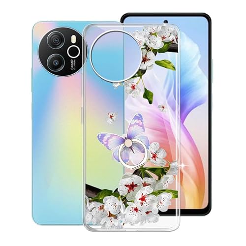KJYFOANI Handyhülle für Blackview Shark 8 Hülle, Transparent Weiche Silikon Tasche Cover mit 360° Drehbar Handy-Ringhalter, Stoßfeste Schale Schutzhülle für Blackview Shark 8 (6.56") - Birnenblüte von KJYFOANI