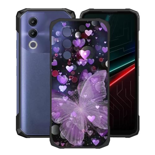 KJYFOANI Handyhülle für Doogee Blade20 (6.60"),Schwarz Ultra Dünn Weiche Silikon TPU Schutzhülle, Stoßfest Kratzfest Bumper Hülle für Doogee Blade20 - Lila Schmetterling von KJYFOANI