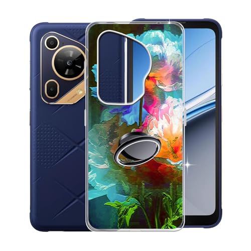 KJYFOANI Handyhülle für Fossibot F112 Pro (6.88"), Transparent Weiche Silikon Schutzhülle mit 360° Drehbar Handy-Ringhalter, FallSchutz Bumper Hülle für Fossibot F112 Pro - Blühend von KJYFOANI