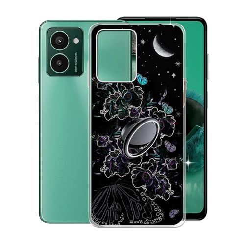 KJYFOANI Handyhülle für HMD Pulse Pro, Transparent Weiche Silikon TPU Schutzhülle mit 360° Drehbar Handy-Ringhalter, FallSchutz Schale Hülle für HMD Pulse Pro (6.65") - Blumenfee von KJYFOANI