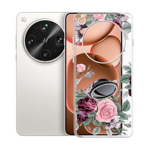 KJYFOANI Handyhülle für Oppo Find X8 Ultra (6.83"), Transparent Weiche Silikon Schutzhülle mit 360° Drehbar Handy-Ringhalter, FallSchutz Bumper Hülle für Oppo Find X8 Ultra - Rose Flower von KJYFOANI