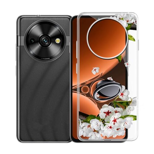 KJYFOANI Handyhülle für Oukitel C59 Pro (6.88"), Transparent Weiche Silikon Schutzhülle mit 360° Drehbar Handy-Ringhalter, FallSchutz Bumper Hülle für Oukitel C59 Pro - Birnenblüte von KJYFOANI