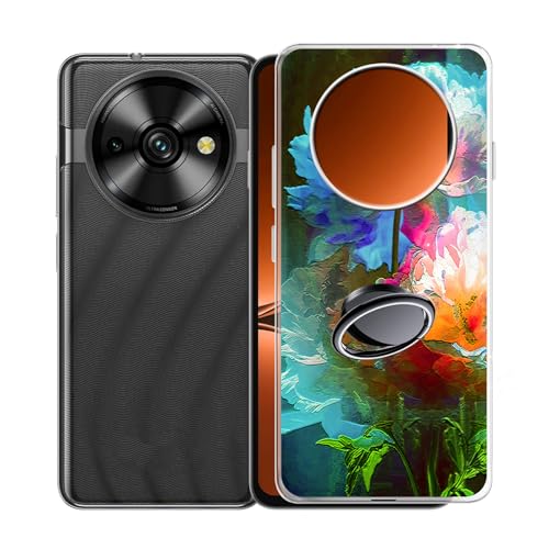 KJYFOANI Handyhülle für Oukitel C59 Pro (6.88"), Transparent Weiche Silikon Schutzhülle mit 360° Drehbar Handy-Ringhalter, FallSchutz Bumper Hülle für Oukitel C59 Pro - Blühend von KJYFOANI