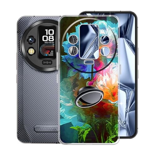 KJYFOANI Handyhülle für Oukitel WP200 Pro (6.70"), Transparent Weiche Silikon Schutzhülle mit 360° Drehbar Handy-Ringhalter, FallSchutz Bumper Hülle für Oukitel WP200 Pro - Blühend von KJYFOANI
