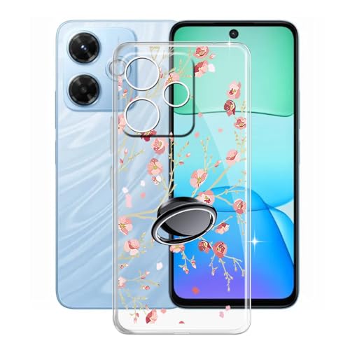 KJYFOANI Handyhülle für Xiaomi Redmi 13x (6.79"), Transparent Weiche Silikon Schutzhülle mit 360° Drehbar Handy-Ringhalter, FallSchutz Bumper Hülle für Xiaomi Redmi 13x - Blume von KJYFOANI