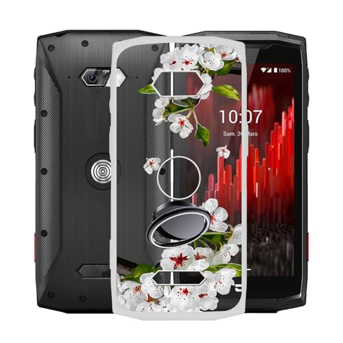 KJYFOANI Handyhülle für crosscall core m5 (4.95"), Transparent Weiche Silikon Schutzhülle mit 360° Drehbar Handy-Ringhalter, FallSchutz Bumper Hülle für crosscall core m5 - Birnenblüte von KJYFOANI