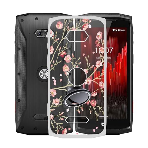 KJYFOANI Handyhülle für crosscall core m5 (4.95"), Transparent Weiche Silikon Schutzhülle mit 360° Drehbar Handy-Ringhalter, FallSchutz Bumper Hülle für crosscall core m5 - Blume von KJYFOANI