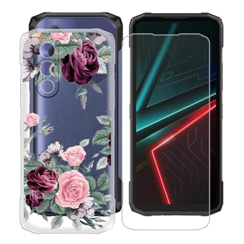 KJYFOANI Hülle für Doogee Blade20 (6.60"),1 Stück Gehärtetem Glas Schutzfolie, Transparent Weiche Silikon TPU Schutzhülle Kratzfest Handyhülle für - Rosenblüte von KJYFOANI