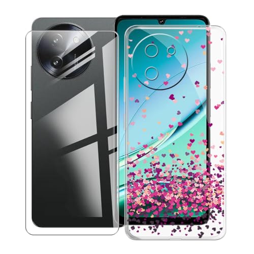 KJYFOANI Hülle für Doogee Note 59 pro Plus (6.75"),1 Stück Gehärtetem Glas Schutzfolie, Transparent Weiche Silikon TPU Schutzhülle Kratzfest Handyhülle für - Rosa Liebe von KJYFOANI