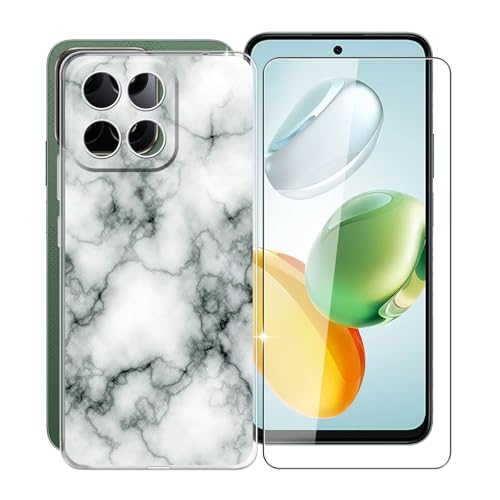 KJYFOANI Hülle für Honor 200 Smart (6.67") + 1 Stück Gehärtetem Glas Schutzfolie, Transparent Weiche Silikon TPU Schutzhülle - Kratzfest Handyhülle für Honor 200 Smart - Marmor von KJYFOANI