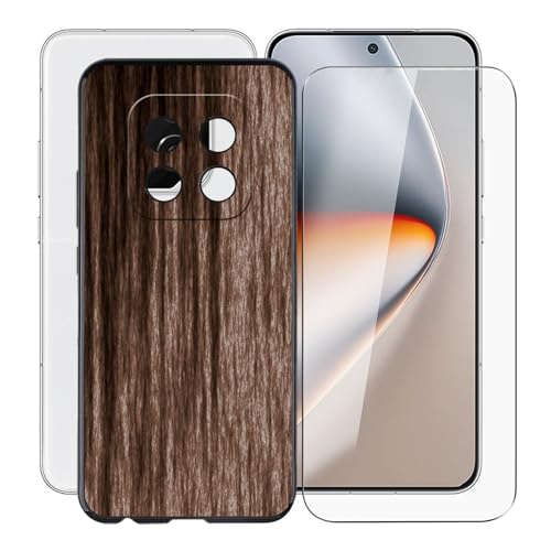 KJYFOANI Hülle für Honor GT Pro (6.78") Handyhülle und 1 Stück Schutzglas Gehärteter Film,Ultra Dünn Weiche Silikon Stoßfest Schutzhülle,Schwarz Hülle für - Holzstil von KJYFOANI
