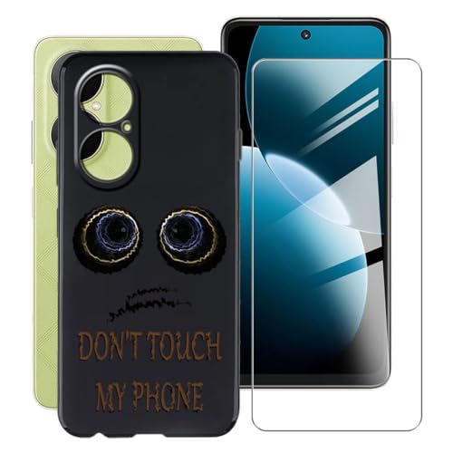 KJYFOANI Hülle für Huawei Nova Y73 (6.67") Handyhülle und 1 Stück Schutzglas Gehärteter Film,Ultra Dünn Weiche Silikon Stoßfest Schutzhülle,Schwarz Hülle für - Don't Touch von KJYFOANI