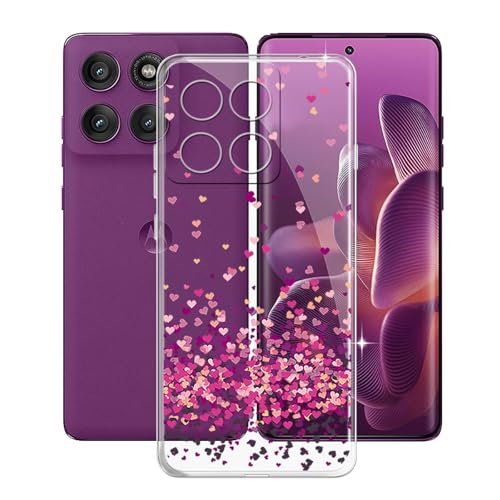 KJYFOANI Hülle für Motorola Edge 60 pro (6.67"), Transparente Weiche Silikon TPU Bumper Cover, Ultradünne Schutzhülle FallSchutz Stoßfeste Handyhülle für -Rosa Liebe von KJYFOANI