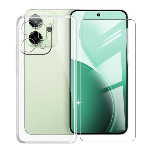 KJYFOANI Hülle für Oppo Reno14 (6.59"),1 Stück Gehärtetem Glas Schutzfolie, Transparent Weiche Silikon TPU Schutzhülle Kratzfest Handyhülle für - Glasklar von KJYFOANI