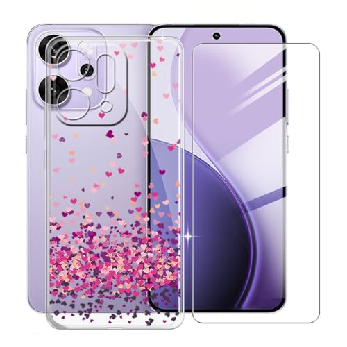 KJYFOANI Hülle für Oppo Reno14 Pro (6.83"),1 Stück Gehärtetem Glas Schutzfolie, Transparent Weiche Silikon TPU Schutzhülle Kratzfest Handyhülle für - Rosa Liebe von KJYFOANI