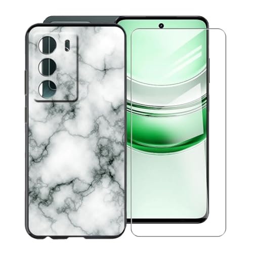 KJYFOANI Hülle für Realme C75 5G (6.67") Handyhülle und 1 Stück Schutzglas Gehärteter Film,Ultra Dünn Weiche Silikon Stoßfest Schutzhülle,Schwarz Hülle für - Marmor von KJYFOANI
