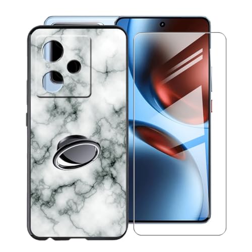 KJYFOANI Hülle für Realme GT7 (6.80") Handyhülle+1 Stück Schutzglas Gehärteter Film,Schwarz Weiche Silikon Schutzhülle mit Handy-Ringhalter Hülle - Marmor von KJYFOANI