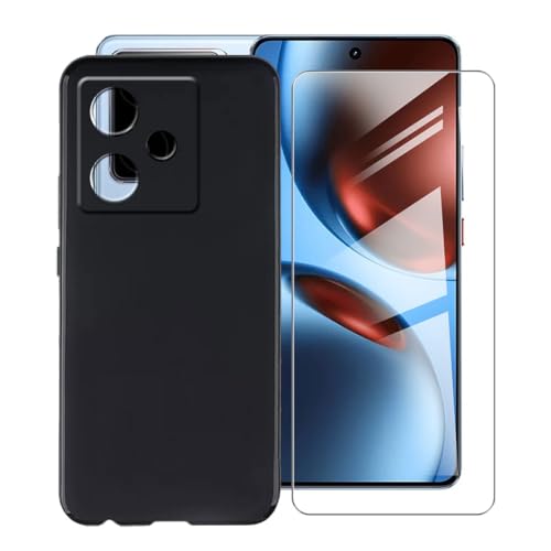 KJYFOANI Hülle für Realme GT7 (6.80") Handyhülle und 1 Stück Schutzglas Gehärteter Film,Ultra Dünn Weiche Silikon Stoßfest Schutzhülle,Schwarz Hülle für - Schwarz von KJYFOANI