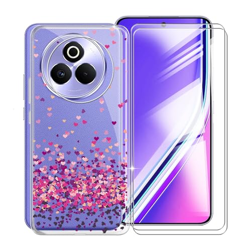 KJYFOANI Hülle für Realme P3 Pro 5G (6.83") + 2 Stück Gehärtetem Glas Schutzfolie, Transparent Weiche Silikon TPU Schutzhülle - Kratzfest Handyhülle für Realme P3 Pro 5G - Rosa Liebe von KJYFOANI