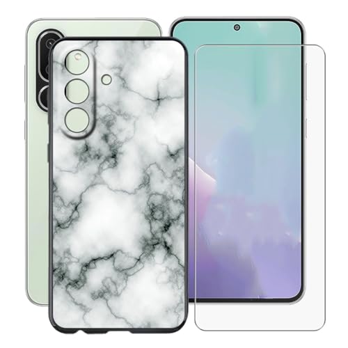 KJYFOANI Hülle für Samsung Galaxy M56 (6.73") Handyhülle und 1 Stück Schutzglas Gehärteter Film,Ultra Dünn Weiche Silikon Stoßfest Schutzhülle,Schwarz Hülle für - Marmor von KJYFOANI